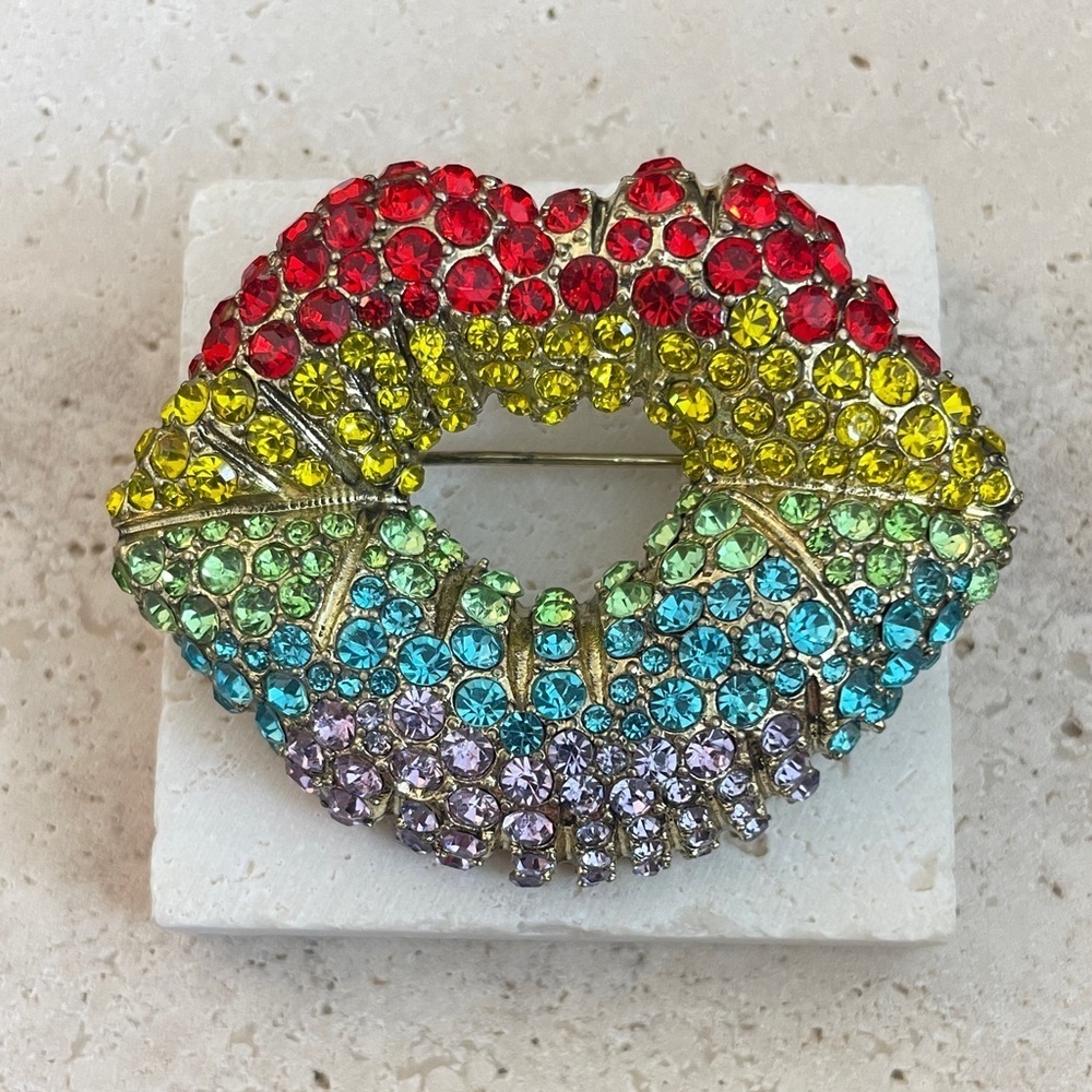 Heidi Daus Rainbow Crystal Lip Brooch